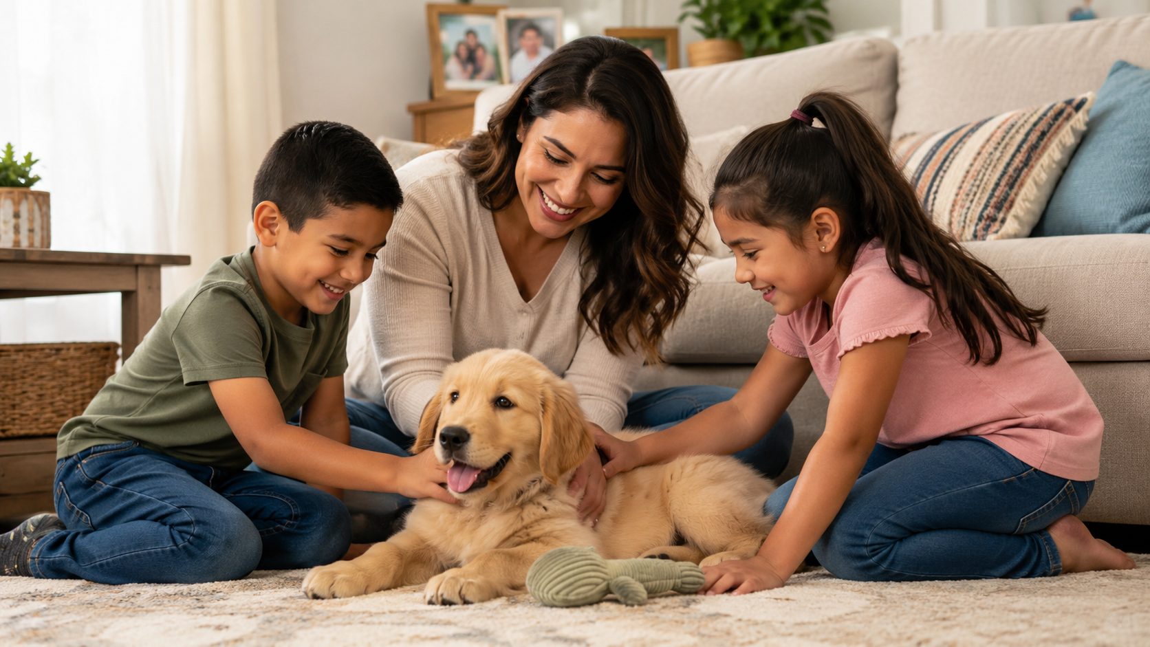 Familia feliz con su cachorro en Frisco